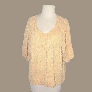Vintage Silk Exchange Cream Floral Lace Crochet Plus Size Button Front Cardigan